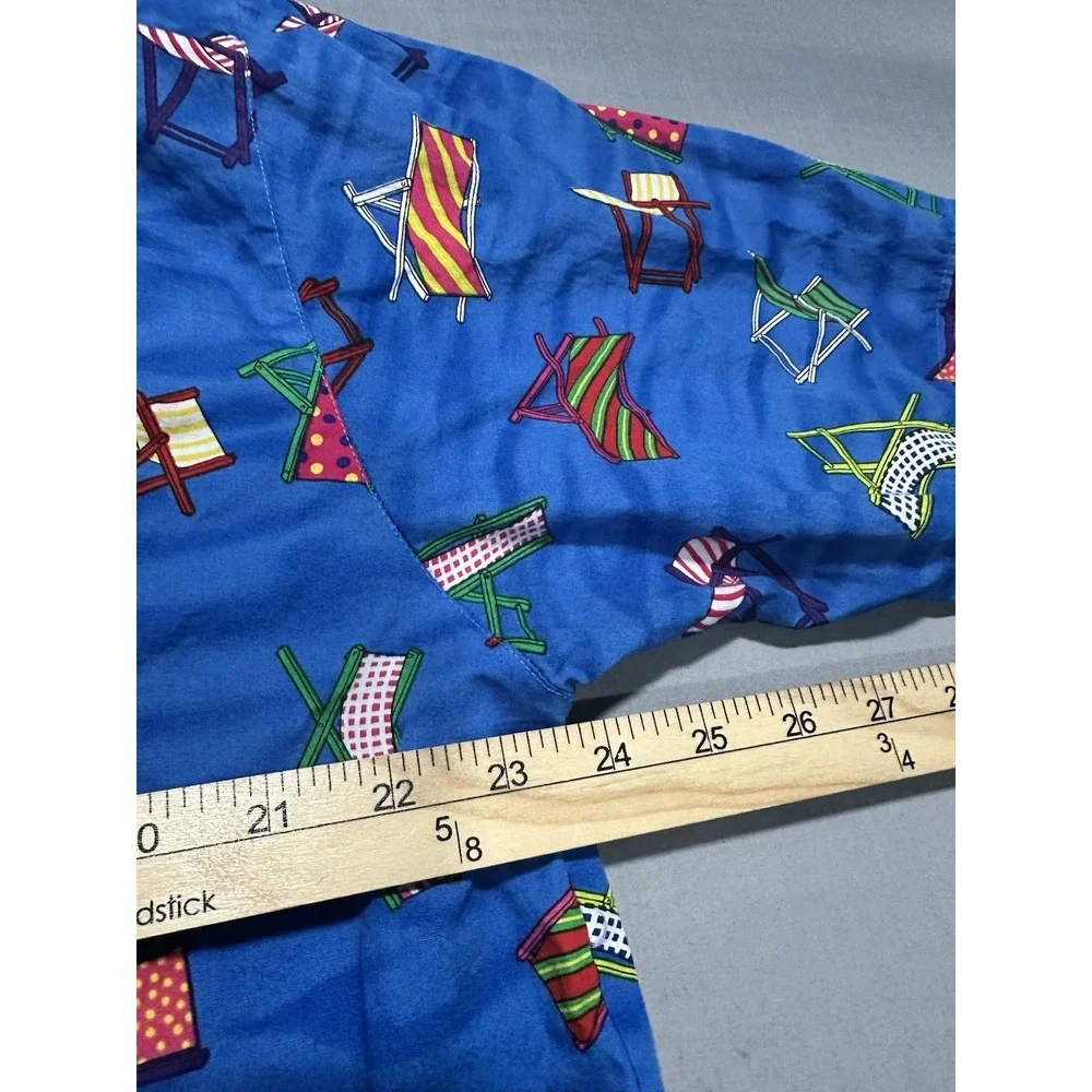 VTG Gottex Men's Blue Button Up Beach Chair Print L‎